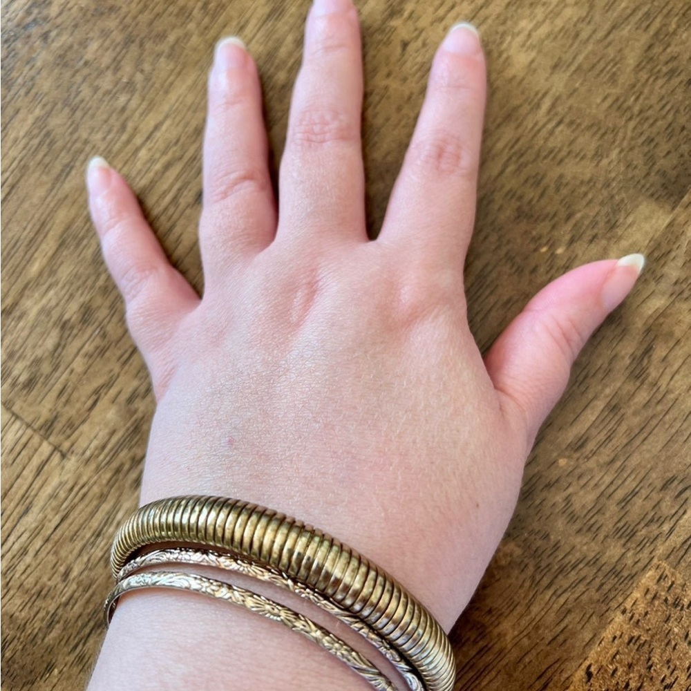 Gold Ribbed Bangle Bracelet - Picture 2 of 2